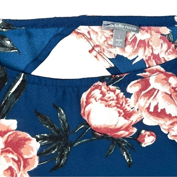Charlotte Russe Floral Blue Sheer Long Sleeve Tie Back Top - Size Large - Picture 11 of 11